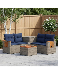 Set di divani 6 pz Grigio e Blu Navy Rattan sintetico e Acciaio