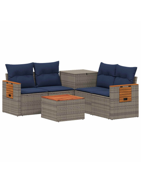 Set di divani 6 pz Grigio e Blu Navy Rattan sintetico e Acciaio