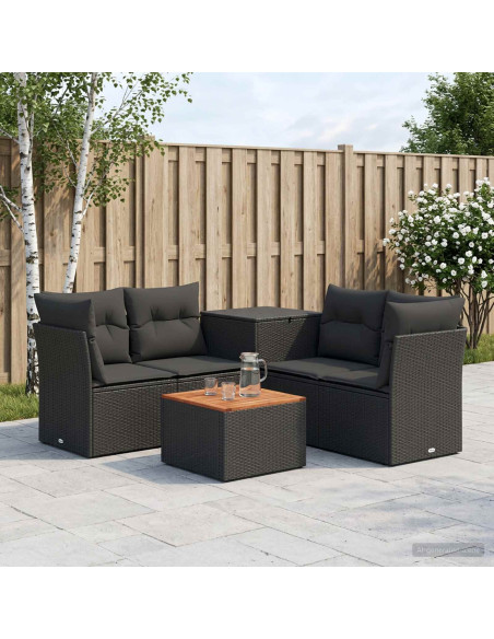 Set di divani 6 pz Nero Rattan sintetico e Acciaio
