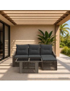 Set Divano da Giardino 5 pz Grigio e Grigio Scuro polyrattan