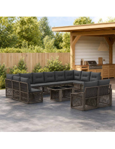 Set Divano da Giardino 13 pz Grigio e Grigio Scuro polyrattan