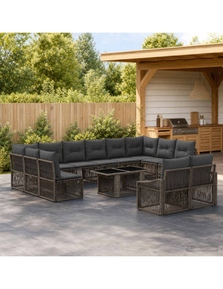 Set Divano da Giardino 13 pz Grigio e Grigio Scuro polyrattan