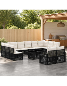 Set Divano da Giardino 13 pz Nero e Bianco Crema polyrattan