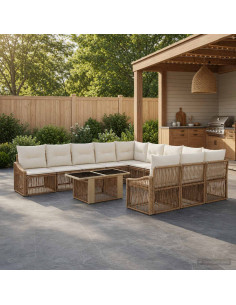 Set Divano da Giardino 12 pz Beige e Bianco Crema polyrattan