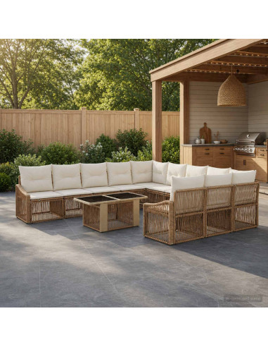 Set Divano da Giardino 12 pz Beige e Bianco Crema polyrattan