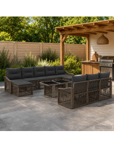 Set Divano da Giardino 11 pz Grigio e Grigio Scuro polyrattan