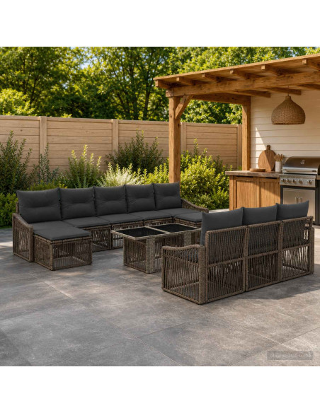 Set Divano da Giardino 11 pz Grigio e Grigio Scuro polyrattan