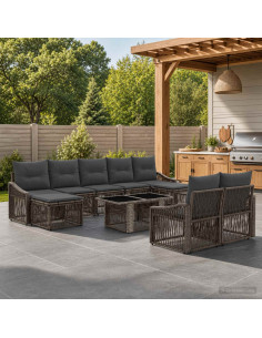 Set Divano da Giardino 10 pz Grigio e Grigio Scuro polyrattan
