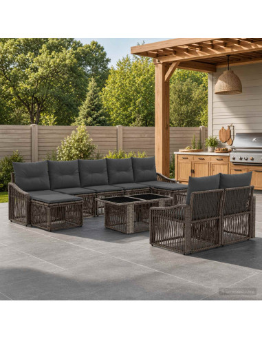 Set Divano da Giardino 10 pz Grigio e Grigio Scuro polyrattan
