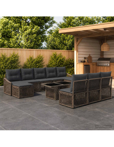 Set Divano da Giardino 11 pz Grigio e Grigio Scuro polyrattan