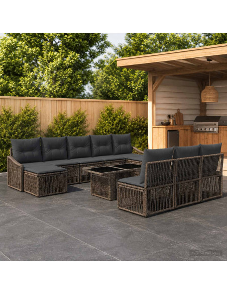 Set Divano da Giardino 11 pz Grigio e Grigio Scuro polyrattan