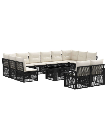 Set Divano da Giardino 13 pz Nero e Bianco Crema polyrattan