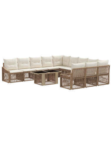 Set Divano da Giardino 12 pz Beige e Bianco Crema polyrattan
