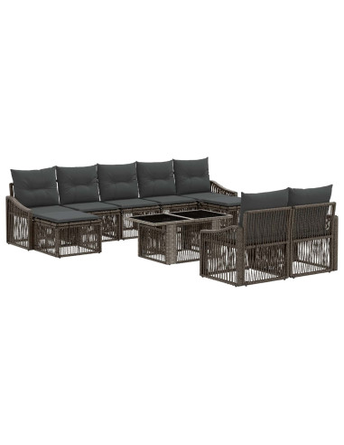 Set Divano da Giardino 10 pz Grigio e Grigio Scuro polyrattan