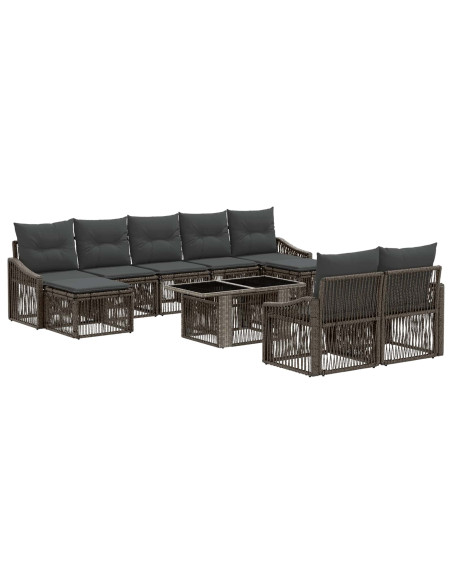 Set Divano da Giardino 10 pz Grigio e Grigio Scuro polyrattan