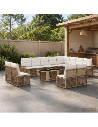 Set Divano da Giardino 13 pz Beige e Bianco Crema polyrattan