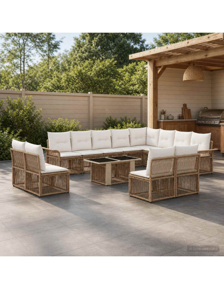 Set Divano da Giardino 13 pz Beige e Bianco Crema polyrattan