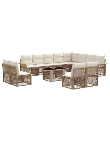 Set Divano da Giardino 13 pz Beige e Bianco Crema polyrattan
