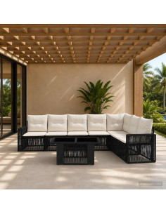 Set Divano da Giardino 8 pz Nero e Bianco Crema polyrattan