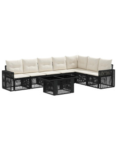 Set Divano da Giardino 8 pz Nero e Bianco Crema polyrattan 2