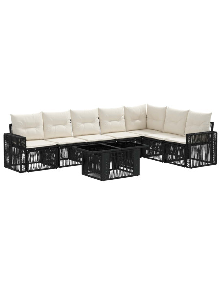 Set Divano da Giardino 8 pz Nero e Bianco Crema polyrattan