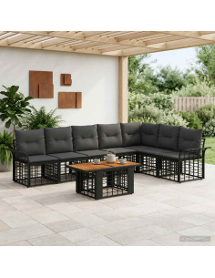 Set Divano da Giardino 8 pz Nero e Grigio scuro polyrattan