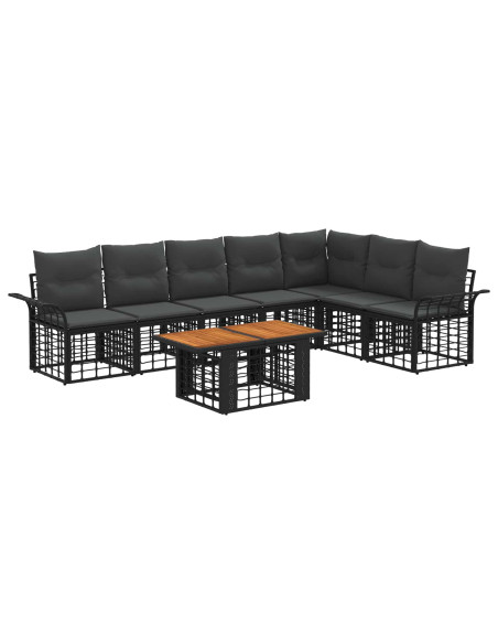 Set Divano da Giardino 8 pz Nero e Grigio scuro polyrattan
