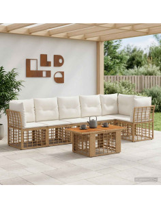 Set Divano da Giardino 7 pz Naturale e Bianco Crema polyrattan