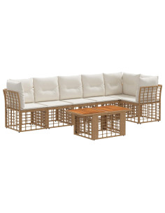 Set Divano da Giardino 7 pz Naturale e Bianco Crema polyrattan 2