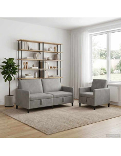 Set di Divani con Storage 2 pz Grigio Chiaro Poliestere