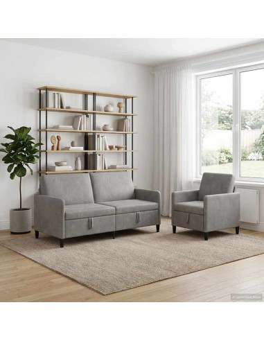 Set di Divani con Storage 2 pz Grigio Chiaro Poliestere