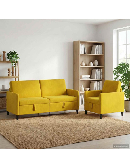 Set di Divani con Storage 2 pz Giallo Poliestere