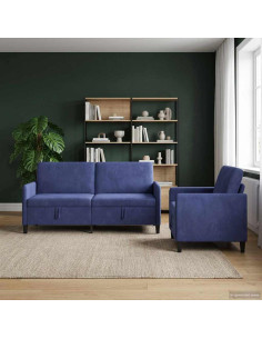 Set di Divani con Storage 2 pz Blu Polizia Poliestere