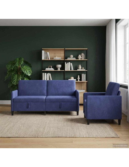 Set di Divani con Storage 2 pz Blu Polizia Poliestere