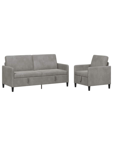 Set di Divani con Storage 2 pz Grigio Chiaro Poliestere
