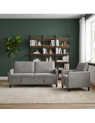 Set di Divani con Storage 2 pz Grigio Chiaro Poliestere