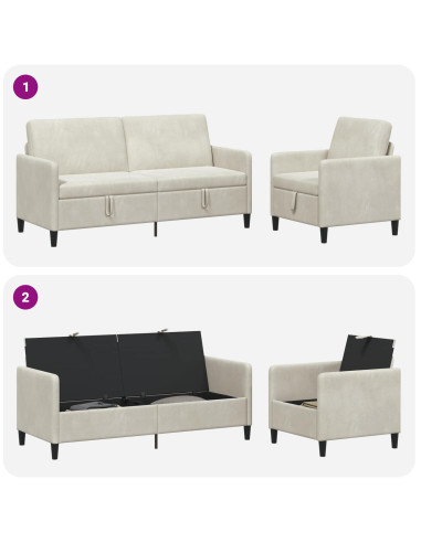 Set di Divani con Storage 2 pz Crema Poliestere