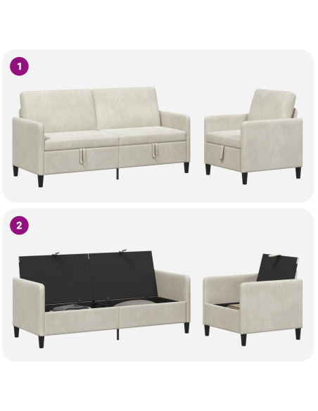 Set di Divani con Storage 2 pz Crema Poliestere