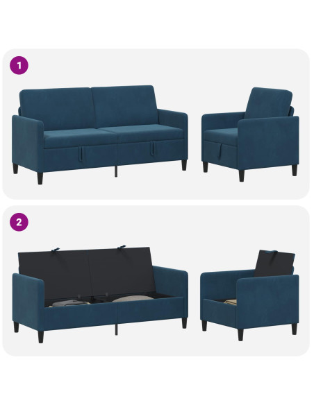 Set di Divani con Storage 2 pz Blu Poliestere