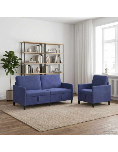 Set di Divani con Storage 2 pz Blu Polizia Poliestere