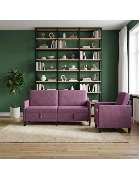 Set di Divani con Storage 2 pz Viola Poliestere