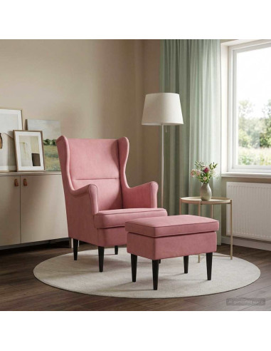 Poltrona con Ottomano 2 pz Rosa Velluto