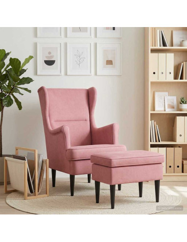 Poltrona con Ottomano 2 pz Rosa Velluto