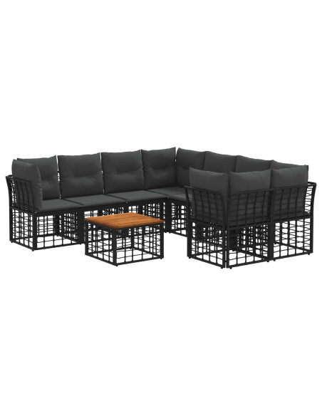 Set di divani da esterno 9 pz Nero e Grigio scuro polyrattan