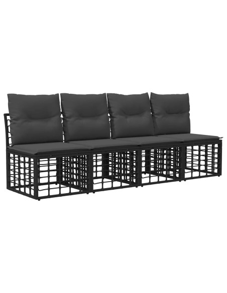 Set di divani da esterno 9 pz Nero e Grigio scuro polyrattan
