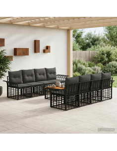 Set di divani da esterno 9 pz Nero e Grigio scuro polyrattan