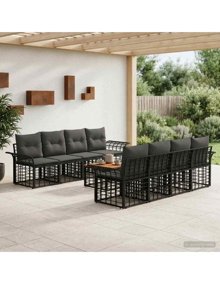 Set di divani da esterno 9 pz Nero e Grigio scuro polyrattan
