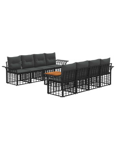 Set di divani da esterno 9 pz Nero e Grigio scuro polyrattan 2