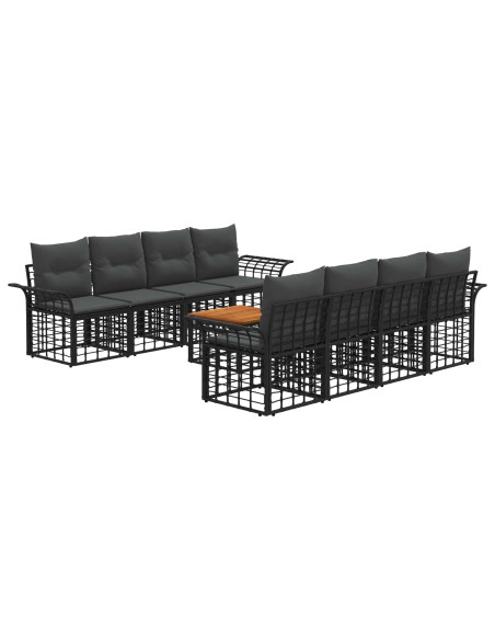 Set di divani da esterno 9 pz Nero e Grigio scuro polyrattan