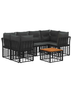 Set di divani da esterno 7 pz Nero e Grigio scuro polyrattan 2